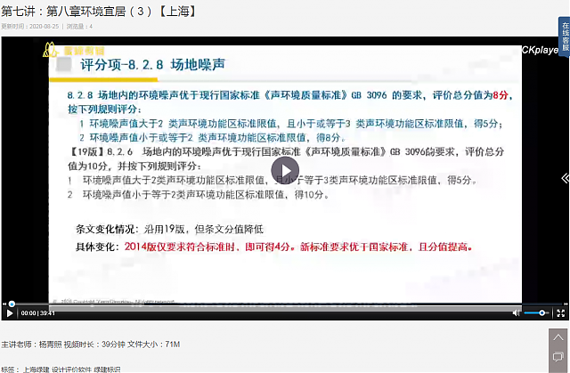 上海綠建新地標VS新國標之第七講：第八章環境宜居（3）、第八講：第九章提高與創新