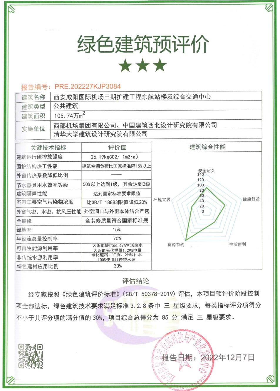西安咸陽國際機場三期擴建工程東航站樓及綜合交通中心項目通過國家三星級綠色建筑預(yù)評價