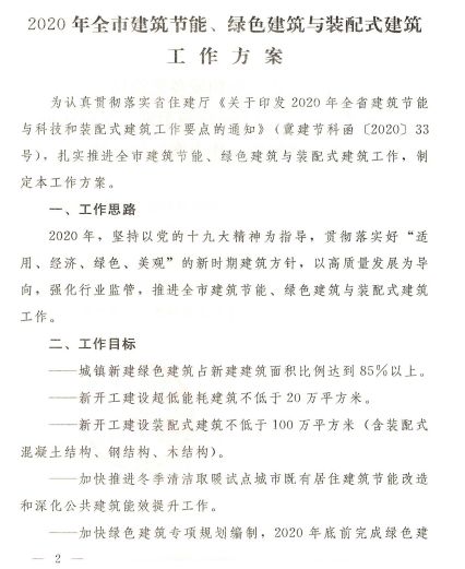 石家莊：《2020年全市建筑節能、綠色建筑與裝配式建筑工作方案》